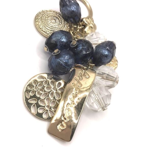 Elegant Gold and Blue Beaded Charm Keychain Key Holder Car Accessories - Picture 2 of 6